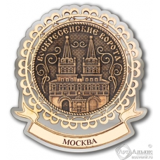 Магнит из бересты Москва-Воскресенские ворота лента серебро